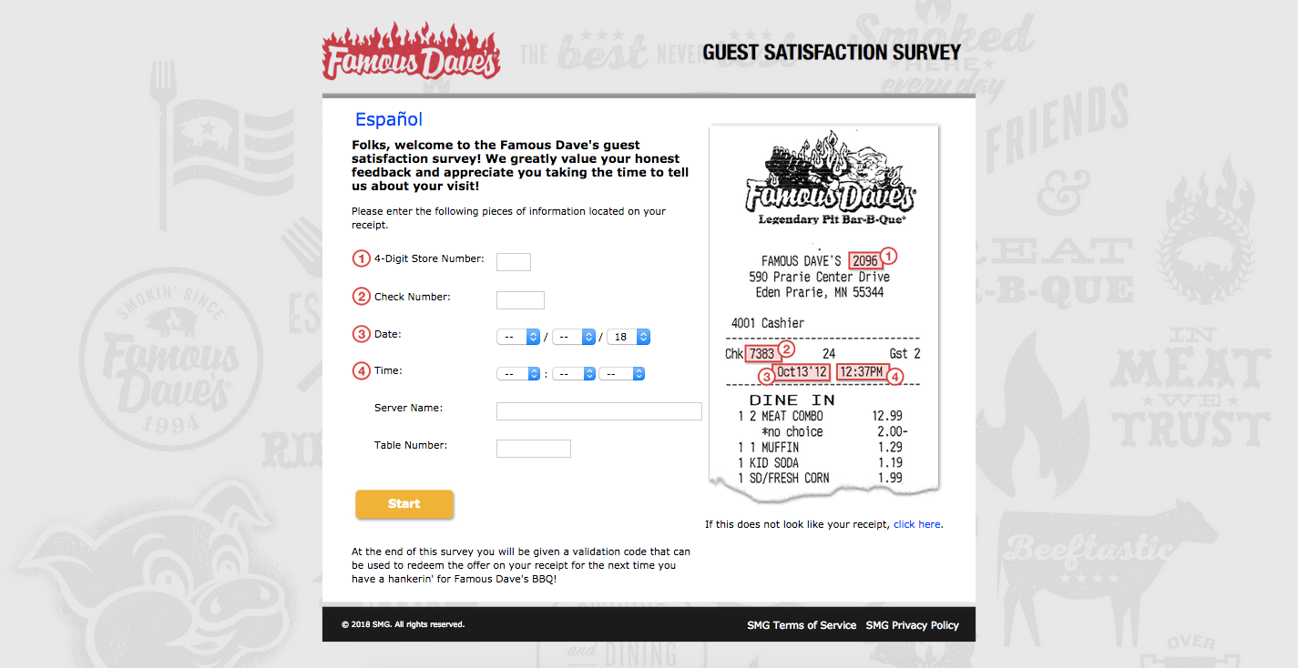Famous Dave’s BBQ Customer Experience Survey